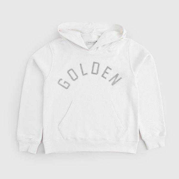 Golden Goose - White Hoodie And Silver Rhinestones