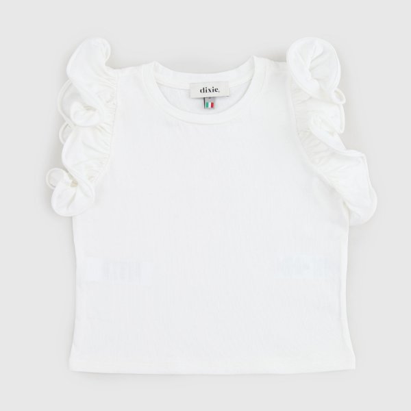 Dixie - White Sleeveless T-Shirt With Ruffles