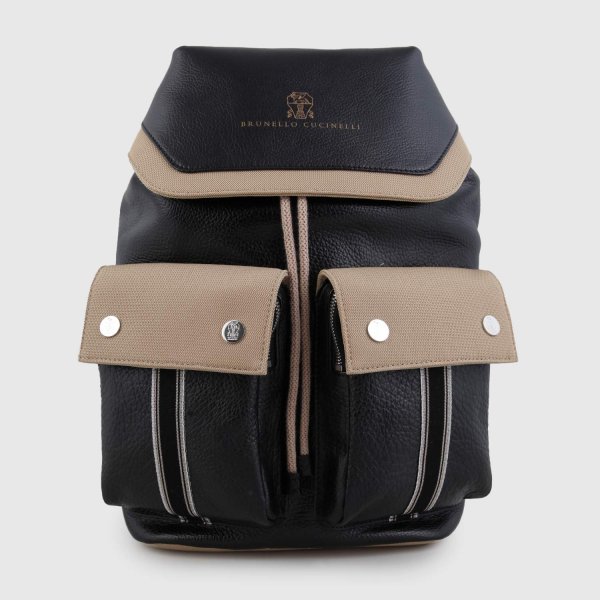 Brunello Cucinelli - Leather backpack with nylon finishes