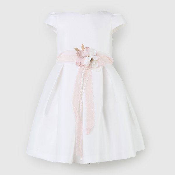 Mimilú - abito bianco con spilla floreale rosa