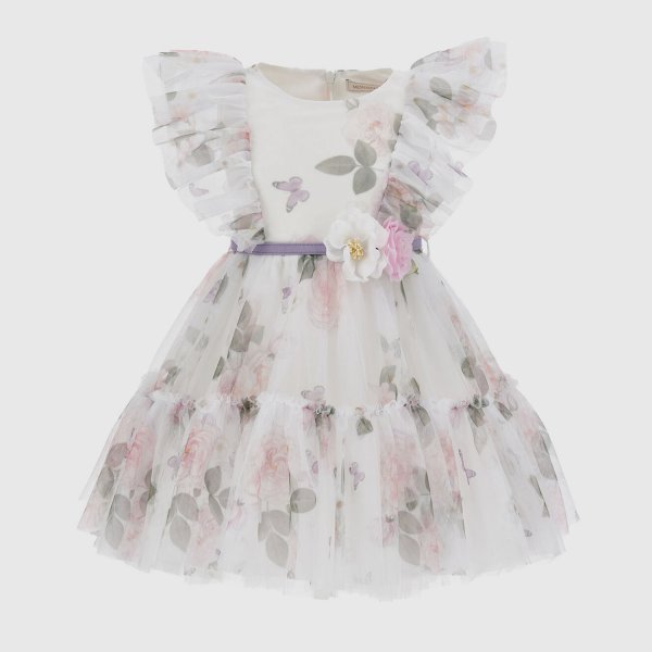 Monnalisa - White Floral Tulle Dress