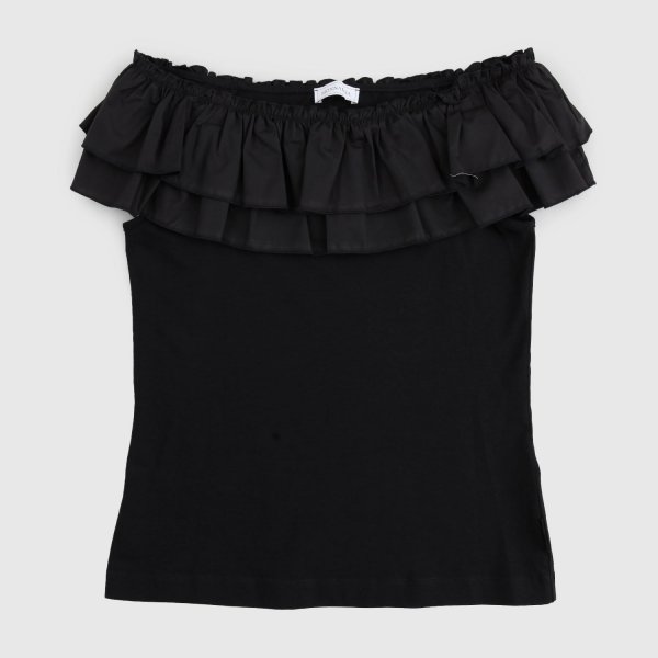Monnalisa - Black Sleeveless T-Shirt With Ruffles
