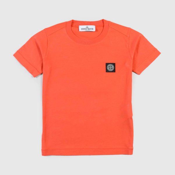 Stone Island - Orange Ribbed T-Shirt With Patch