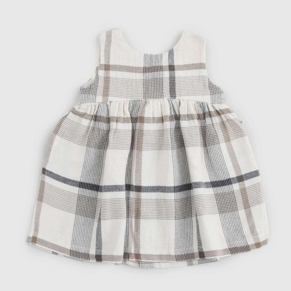 One More In The Family - Beige Checked Cleopatra Dress for Baby Girls