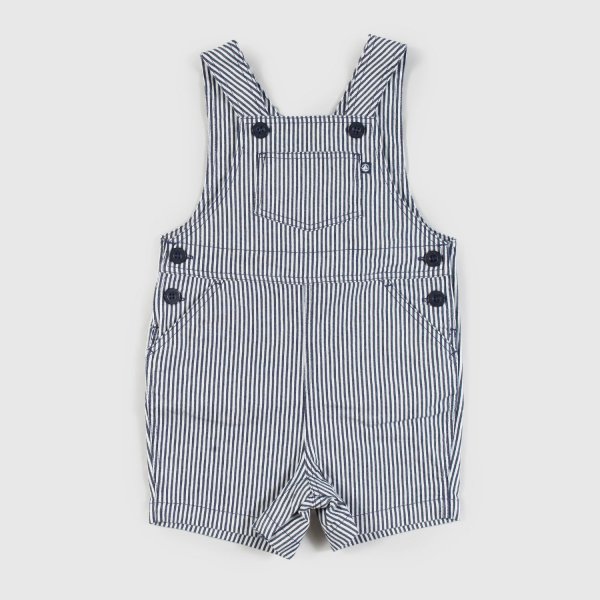 Petit Bateau - White And Blue Striped Overalls For Boys