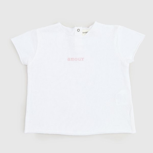 Babe & Tess - t-shirt bianca scritta rosa neonata