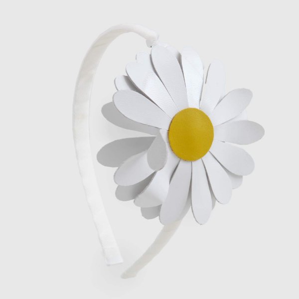 Illytrilly - White Headband With Faux Leather Daisy